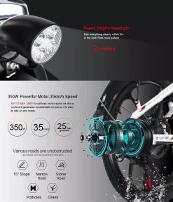 Samebike Elektrische Vouwfiet - Shimano 7 Speed Derailleur - 48V/ 10Ah Lithium Batterij - Aluminium -sportief/modern - 35km/u - Wit -Extreem Snel Rijden 1030x1200