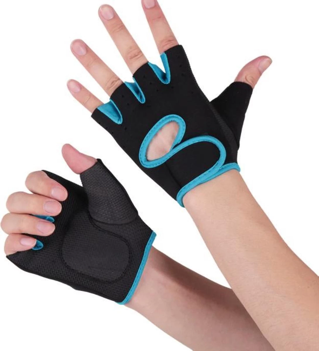 Fitnesshandschoenen - Sporthandschoenen - Zwart/Blauw - Maat M 7 Fitnesshandschoenen - Sporthandschoenen - Zwart/Blauw - Maat M - Afbeelding 5