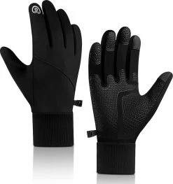 Plugstore - Fietshandschoenen Outdoor Thermisch Waterdicht Antislip Grip Lichtgewicht Touchscreen Winddicht Winter Warme Liner Handschoen Voor Mannen & Vrouwen Voor Rijden Lopen Hardlopen Skiën Werk Jacht Klimmen (zwart)