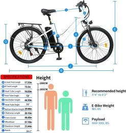 HITWAY 26 Inch E-bike, Elektrische Fiets Voor Heren En Dames, Pedelec Stadsfietsen, 250 W Motor, 36 V/11,2 Ah E-bike, Shimano 7 Versnellingen, 35-90 Km| Wit / Blauw -Extreem Snel Rijden 1135x1200