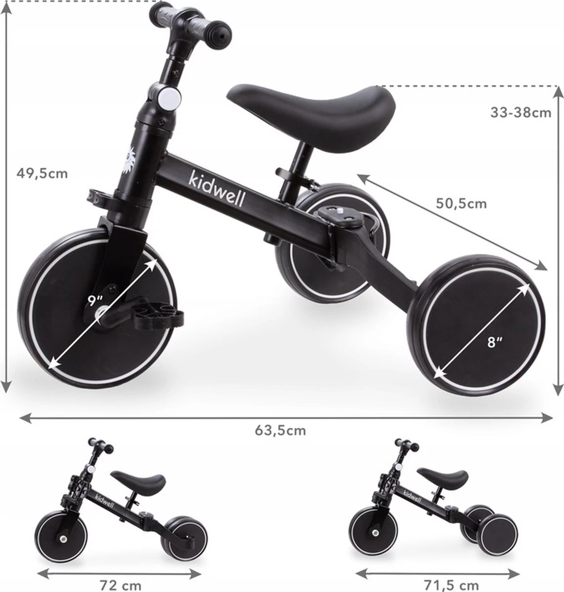 Kidwell Fiets 3 In 1 - Loopfiets - Kinderfiets - Driewieler - Cadeau - Speelgoed 4 Kidwell Fiets 3 In 1 - Loopfiets - Kinderfiets - Driewieler - Cadeau - Speelgoed - Afbeelding 2