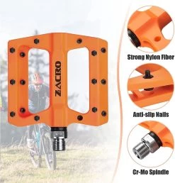 Zacro Fietspedalen - Nylon Antislip Mountainbike Pedalen - Platformpedalen - 9/16 - 2 Lagers - Antislip Waterdicht Anti Stof - Oranje -Extreem Snel Rijden 1147x1200 4
