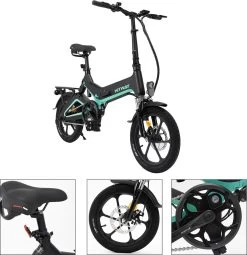 Merkloos Hitway 14F005 Elektrische Fiets E-bike | Opvouwbaar | 250W Motor | 7.5Ah | 16" | Zwart / Groen -Extreem Snel Rijden 1164x1200 1