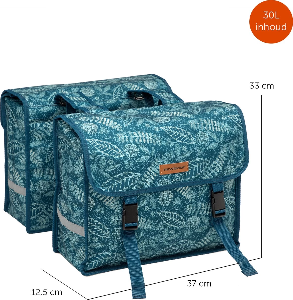 New Looxs Fiori Double Forest Dubbele Fietstas - 30 Liter - Blauw 5 New Looxs Fiori Double Forest Dubbele Fietstas - 30 Liter - Blauw - Afbeelding 3