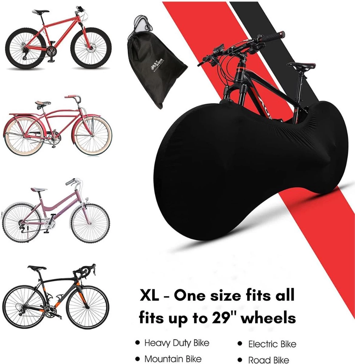 B-Y Sleeve Fietshoes T/m 29" - Fiets Beschermhoes - Racefiets Hoes - MTB - Bike Cover - Model: Black 4 B-Y Sleeve Fietshoes T/m 29" - Fiets Beschermhoes - Racefiets Hoes - MTB - Bike Cover - Model: Black - Afbeelding 2