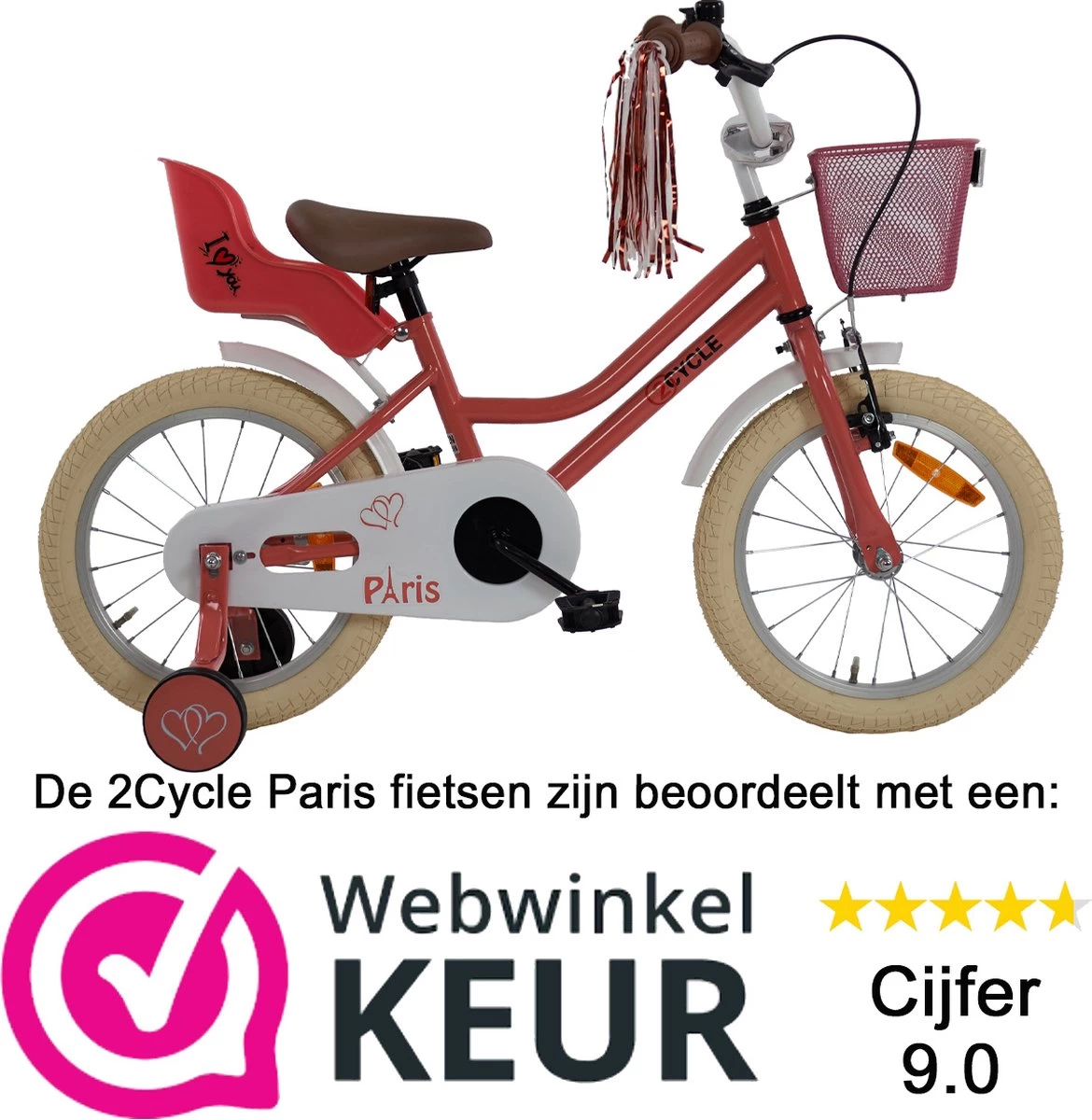 2Cycle Paris Meisjesfiets - 16 Inch - Roze-Wit - Met Poppenzitje - Meisjesfiets 4 2Cycle Paris Meisjesfiets - 16 Inch - Roze-Wit - Met Poppenzitje - Meisjesfiets - Afbeelding 2