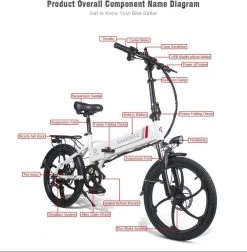 Samebike Elektrische Vouwfiet - Shimano 7 Speed Derailleur - 48V/ 10Ah Lithium Batterij - Aluminium -sportief/modern - 35km/u - Wit -Extreem Snel Rijden 1174x1200