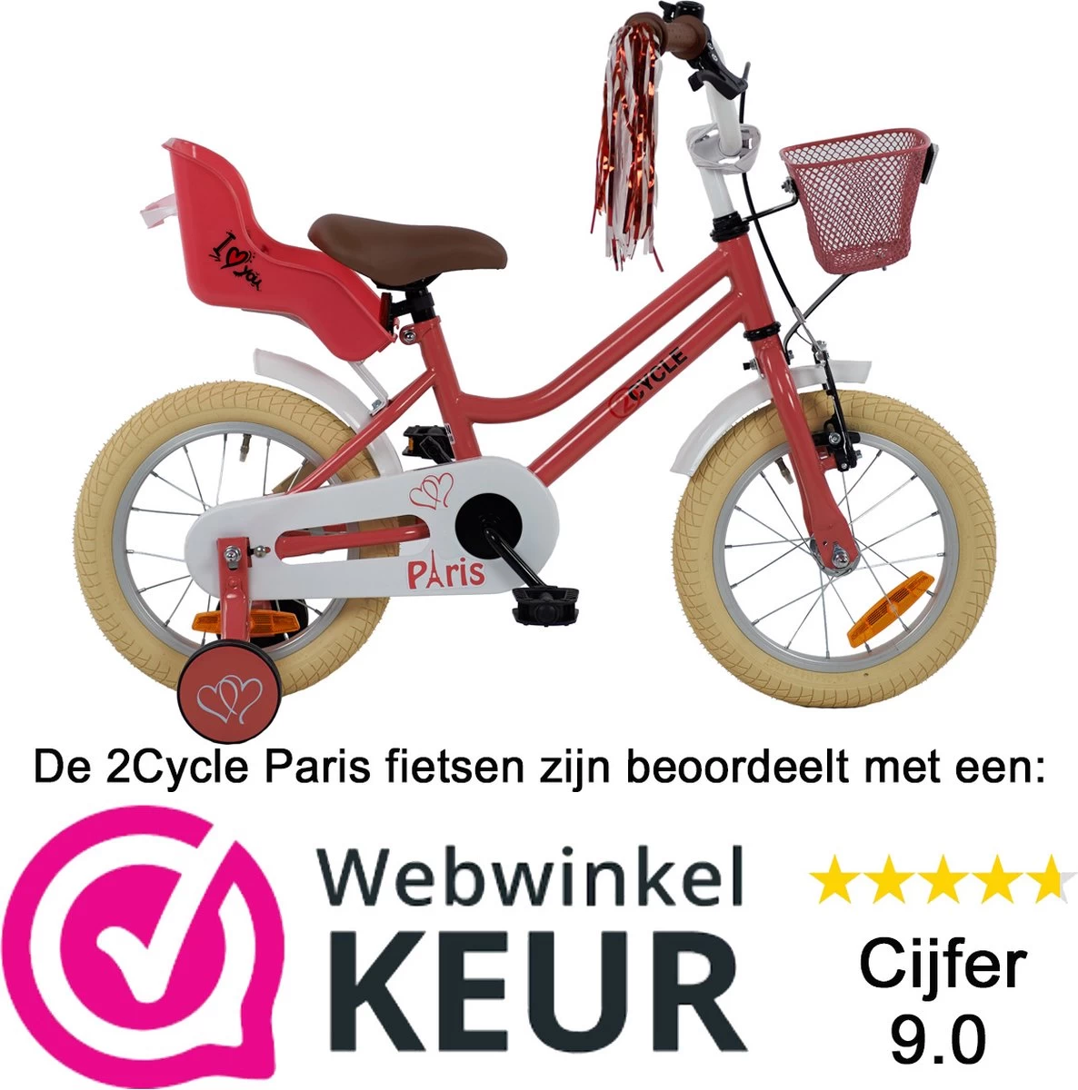 2Cycle Paris Meisjesfiets - 14 Inch - Roze-Wit - Met Poppenzitje - Meisjesfiets 4 2Cycle Paris Meisjesfiets - 14 Inch - Roze-Wit - Met Poppenzitje - Meisjesfiets - Afbeelding 2