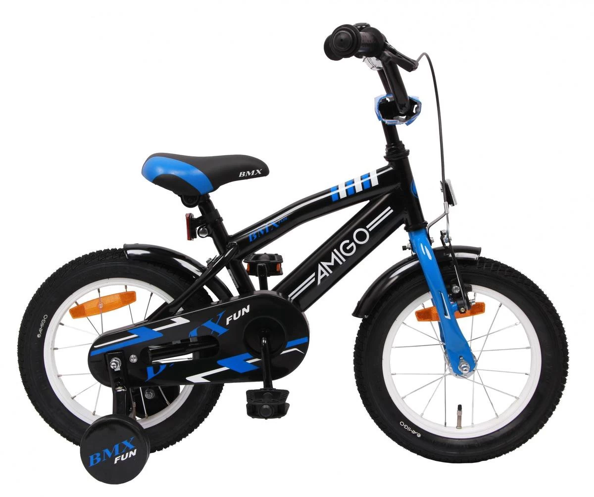 Amigo BMX Fun Jongensfiets - Kinderfiets 14 Inch - Zwart/Blauw 3 Amigo BMX Fun Jongensfiets - Kinderfiets 14 Inch - Zwart/Blauw