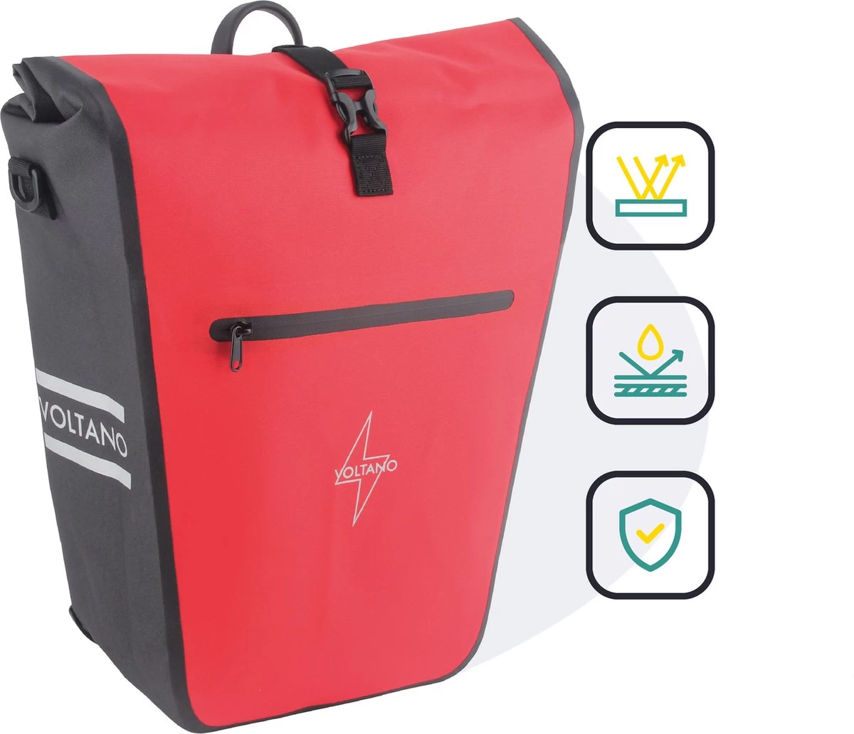 Voltano Luxe E-bike Fietstas 28L – Zwart / Rood – Pakaftas Met Laptop Vak – 100% Waterdicht - Met Gratis Schouderband 10 Voltano Luxe E-bike Fietstas 28L – Zwart / Rood – Pakaftas Met Laptop Vak – 100% Waterdicht - Met Gratis Schouderband - Afbeelding 8