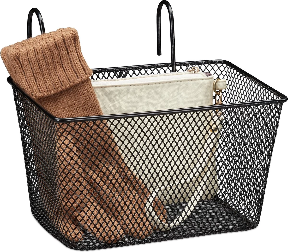 Relaxdays Fietsmand Stuur - Fietsmandje Met Haken - Fiets Mand Voorop - Klein - Metaal - Zwart 3 Relaxdays Fietsmand Stuur - Fietsmandje Met Haken - Fiets Mand Voorop - Klein - Metaal - Zwart
