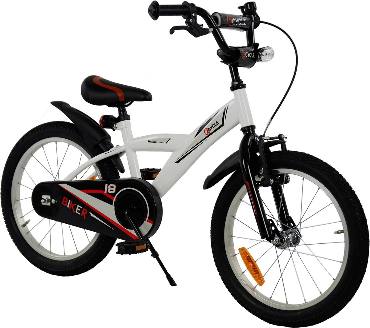 2Cycle Biker Kinderfiets - 18 Inch - Wit - Jongensfiets 3 2Cycle Biker Kinderfiets - 18 Inch - Wit - Jongensfiets