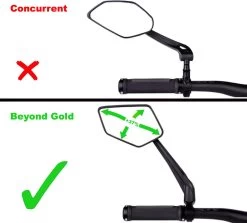 Beyond Gold - Fietsspiegel - Links - Reflectie Strip - E Step - Elektrische Fiets - Mountain Bike - Incl Grote Kijkhoek - Achteruitkijkspiegel - 360º Verstelbaar - Multifunctioneel - Incl Inbussleutel - Fiets Spiegel -Extreem Snel Rijden 1200x1083