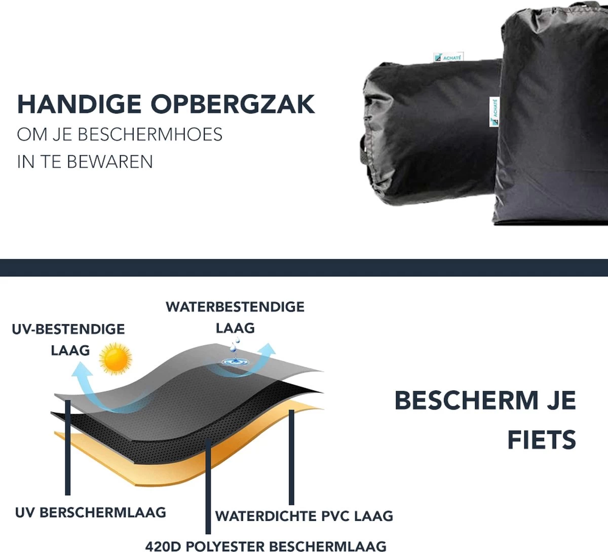 Achaté Fietshoes Universeel Voor Alle Fietsen En Scooters - Waterdicht 420D Oxford - Fiets Hoes Voor 1 Fiets - Incl. Opbergzak 10 Achaté Fietshoes Universeel Voor Alle Fietsen En Scooters - Waterdicht 420D Oxford - Fiets Hoes Voor 1 Fiets - Incl. Opbergzak - Afbeelding 8