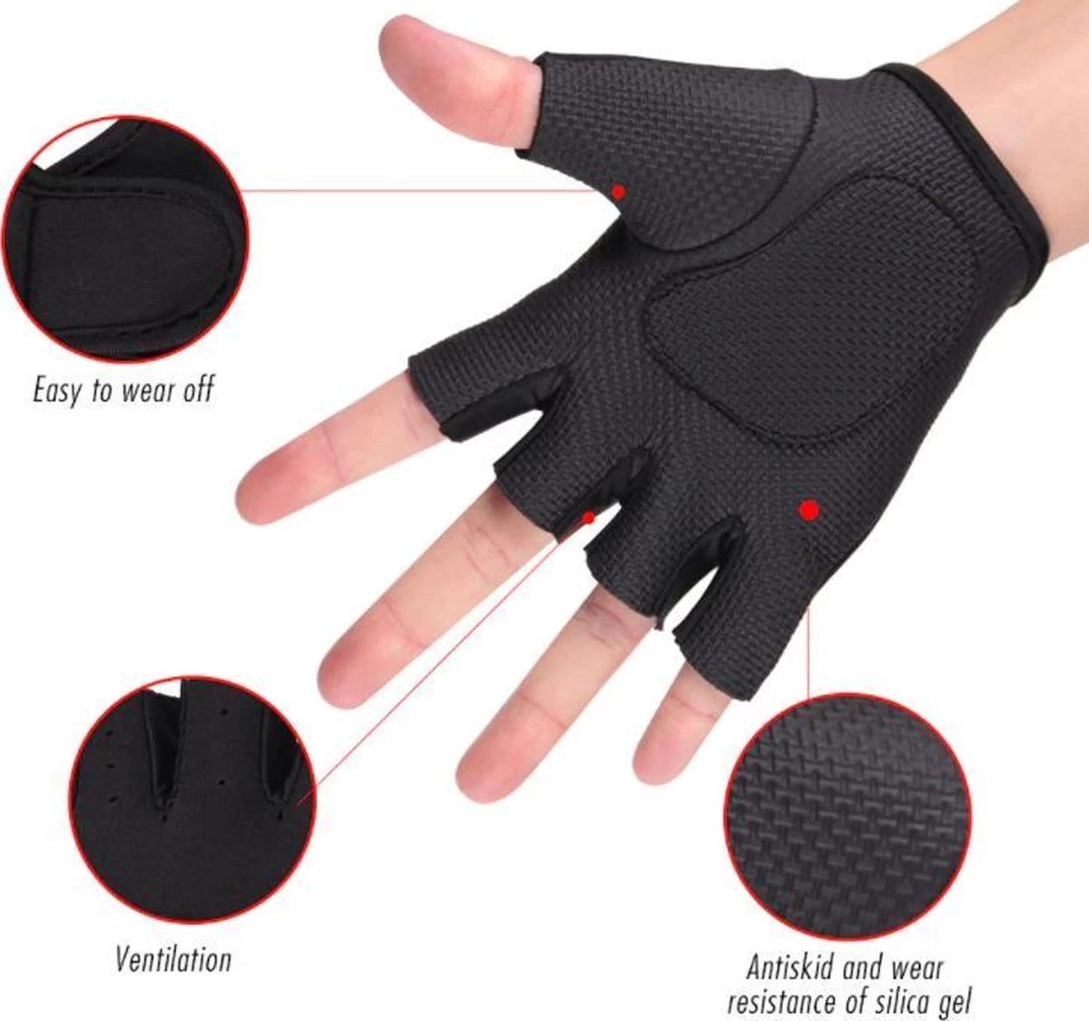 Fitnesshandschoenen - Sporthandschoenen - Zwart/Blauw - Maat M 6 Fitnesshandschoenen - Sporthandschoenen - Zwart/Blauw - Maat M - Afbeelding 4