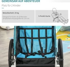 HOMCOM 3-in-1 Kinderaanhanger Jogger Fietskar Voor 2 Kinderen Aluminium 440-018 -Extreem Snel Rijden 1200x1145 6