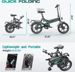 Merkloos Hitway 14F005 Elektrische Fiets E-bike | Opvouwbaar | 250W Motor | 7.5Ah | 16" | Zwart / Groen -Extreem Snel Rijden 1200x1147 1