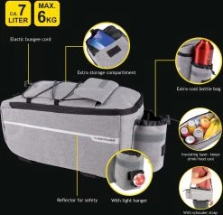 Dunlop Koeltas Voor Bagagedrager Fiets - 7 Liter - Fietstas - Klittenband Bevestiging - Incl. Extra Opbergvakken En Flessenhouder - Isolerende Binnenlaag - Met Schouderband - Grijs -Extreem Snel Rijden 1200x1158 20