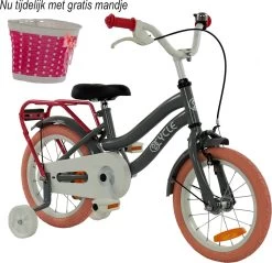 2Cycle Pretty Kinderfiets - 14 Inch - Grijs-Roze - Meisjesfiets