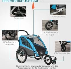 HOMCOM 3-in-1 Kinderaanhanger Jogger Fietskar Voor 2 Kinderen Aluminium 440-018 -Extreem Snel Rijden 1200x1161 14