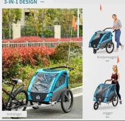 HOMCOM 3-in-1 Kinderaanhanger Jogger Fietskar Voor 2 Kinderen Aluminium 440-018 -Extreem Snel Rijden 1200x1163 9