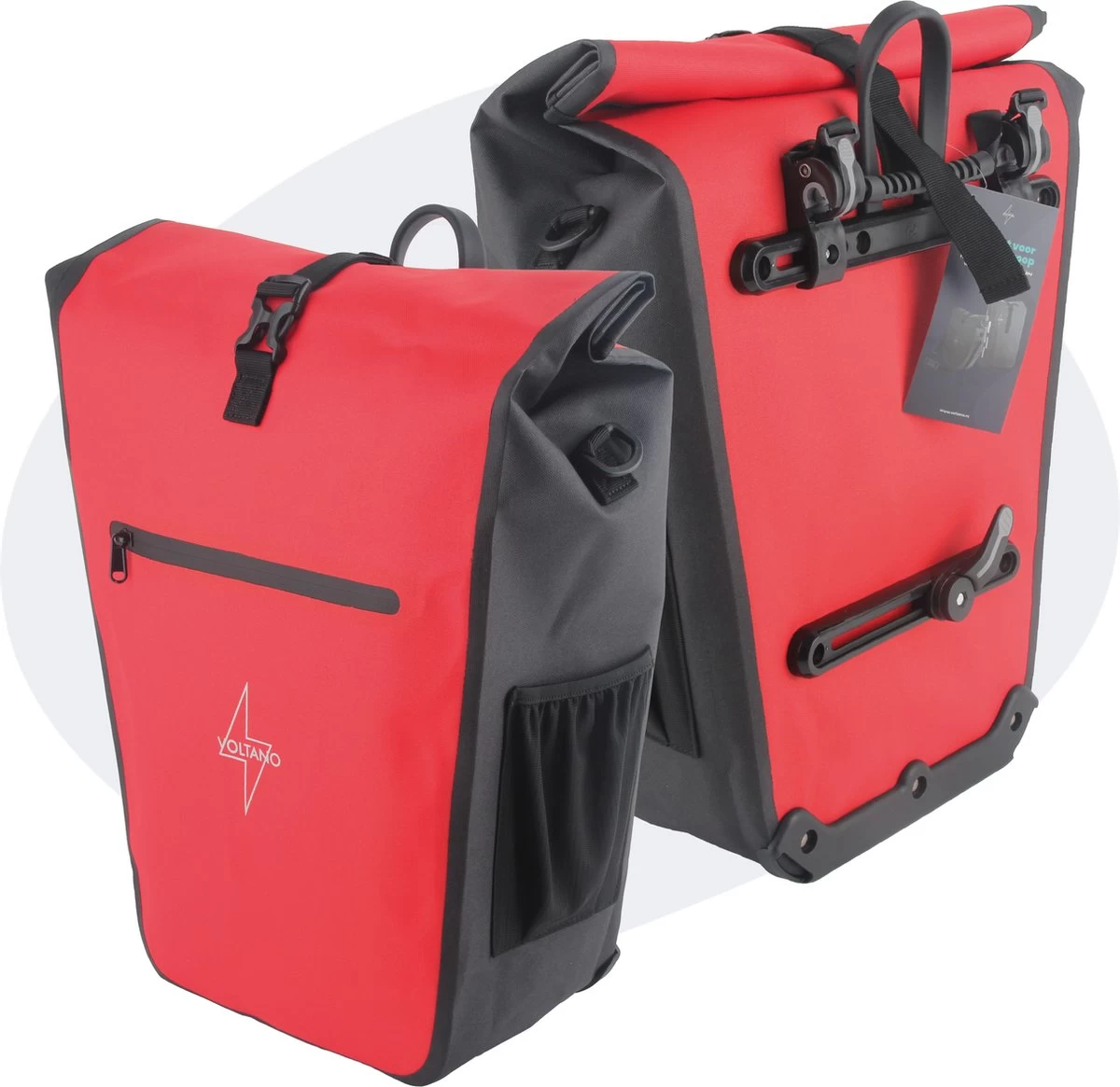 Voltano Luxe E-bike Fietstas 28L – Zwart / Rood – Pakaftas Met Laptop Vak – 100% Waterdicht - Met Gratis Schouderband 3 Voltano Luxe E-bike Fietstas 28L – Zwart / Rood – Pakaftas Met Laptop Vak – 100% Waterdicht - Met Gratis Schouderband