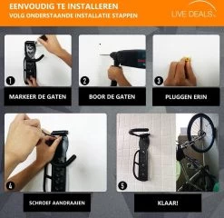 Merkloos Fiets Ophangsysteem | Fietshaak | Muurbeugel Fiets | Fiets Ophangbeugel | Fietsbeugel | Fietsenrek | Fiets Ophangen | Tot 25 KG -Extreem Snel Rijden 1200x1165 16