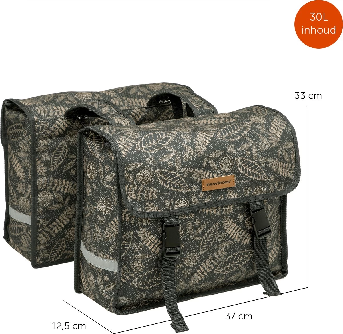 New Looxs Fiori Double Forest Dubbele Fietstas - 30 Liter - Antraciet 5 New Looxs Fiori Double Forest Dubbele Fietstas - 30 Liter - Antraciet - Afbeelding 3