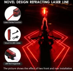 Merkloos Fietsverlichting USB Oplaadbaar Fiets Achterlicht LED Laser