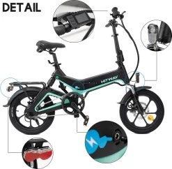 Merkloos Hitway 14F005 Elektrische Fiets E-bike | Opvouwbaar | 250W Motor | 7.5Ah | 16" | Zwart / Groen -Extreem Snel Rijden 1200x1178 4