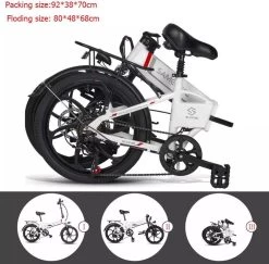 Samebike Elektrische Vouwfiet - Shimano 7 Speed Derailleur - 48V/ 10Ah Lithium Batterij - Aluminium -sportief/modern - 35km/u - Wit -Extreem Snel Rijden 1200x1180