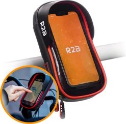 R2B® Telefoonhouder Fiets Waterdicht Met 360 Graden Rotatie - Ook Voor Scooter & Motor - Gsm Houder - Model Den Haag - Zwart/Rood - Accessoires - Fietshouder Smartphone Mobiel