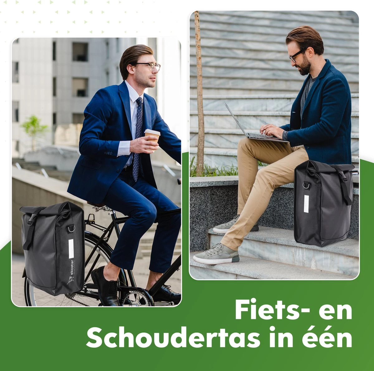 Ekostar® Enkele Fietstas - Rolltop - 19 Liter - E-Bikes - Zwart 6 Ekostar® Enkele Fietstas - Rolltop - 19 Liter - E-Bikes - Zwart - Afbeelding 4