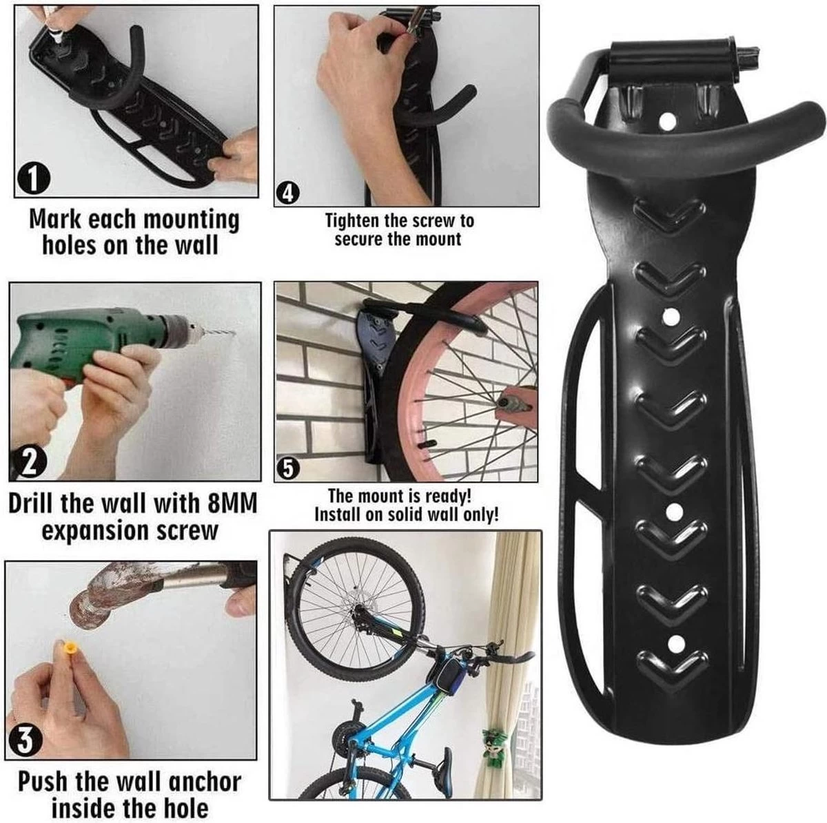 QualityB4Quantity Fietshaak 30kg Draagbaar- Muurhaak - Ophangbeugel - INCLUSIEF Montage Materiaal 5 QualityB4Quantity Fietshaak 30kg Draagbaar- Muurhaak - Ophangbeugel - INCLUSIEF Montage Materiaal - Afbeelding 3