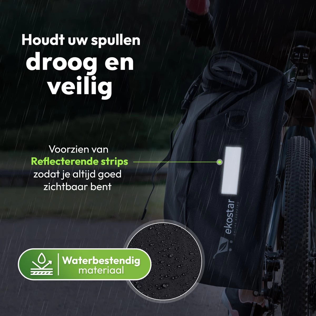 Ekostar® Enkele Fietstas - Rolltop - 19 Liter - E-Bikes - Zwart 10 Ekostar® Enkele Fietstas - Rolltop - 19 Liter - E-Bikes - Zwart - Afbeelding 8