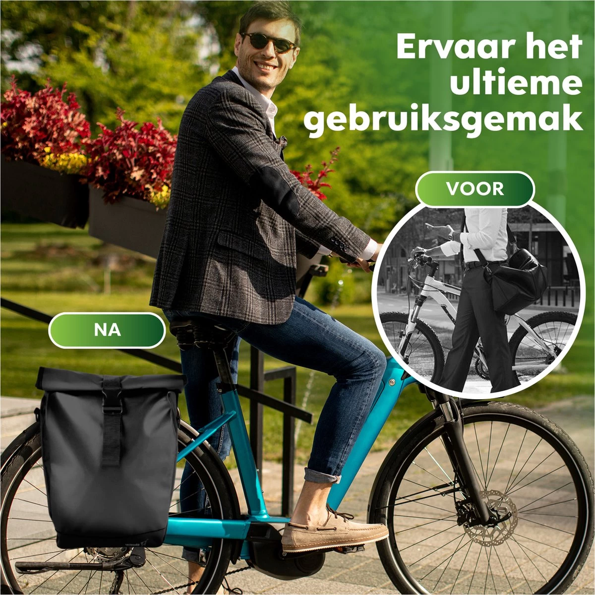 Ekostar® Enkele Fietstas - Rolltop - 19 Liter - E-Bikes - Zwart 11 Ekostar® Enkele Fietstas - Rolltop - 19 Liter - E-Bikes - Zwart - Afbeelding 9