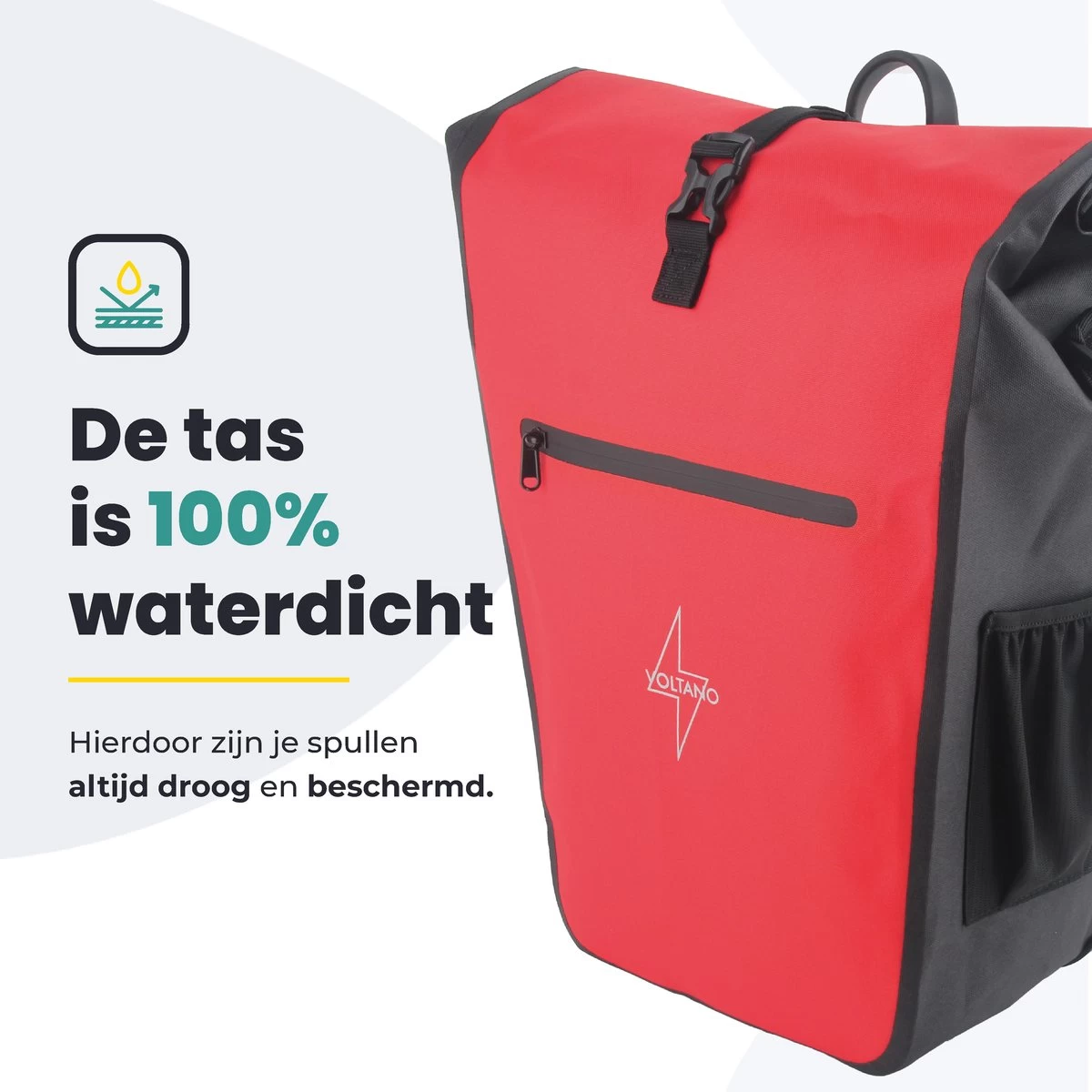 Voltano Luxe E-bike Fietstas 28L – Zwart / Rood – Pakaftas Met Laptop Vak – 100% Waterdicht - Met Gratis Schouderband 8 Voltano Luxe E-bike Fietstas 28L – Zwart / Rood – Pakaftas Met Laptop Vak – 100% Waterdicht - Met Gratis Schouderband - Afbeelding 6