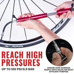 PRO BIKE TOOL Mini Luchtpomp Fiets, Fietspomp Voor Alle Ventielen (Presta & Schrader), Hoge Druk Tot 6,9 Bar / 100 PSI, Betrouwbare, Compacte & Lichtgewicht Framepomp, Pomp Voor Racefiets & Mountainbike. -Extreem Snel Rijden 1200x1200 1209