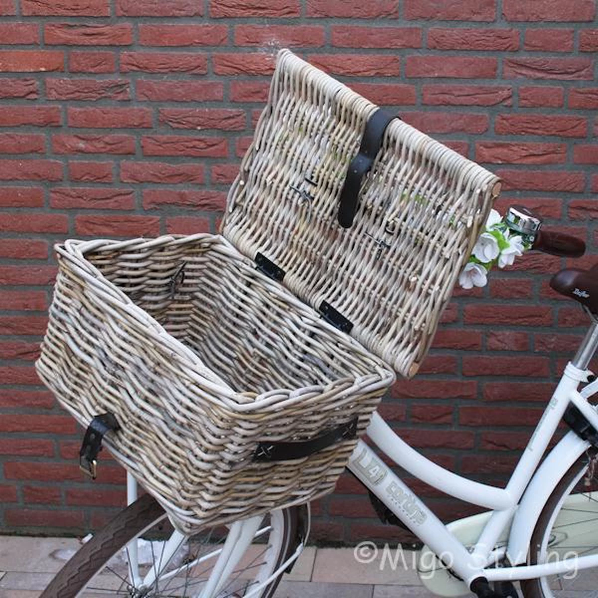 Fietsmand - Met Deksel - Bakkersmand - 42x33xH23 - Riet-Rotan 6 Fietsmand - Met Deksel - Bakkersmand - 42x33xH23 - Riet-Rotan - Afbeelding 4