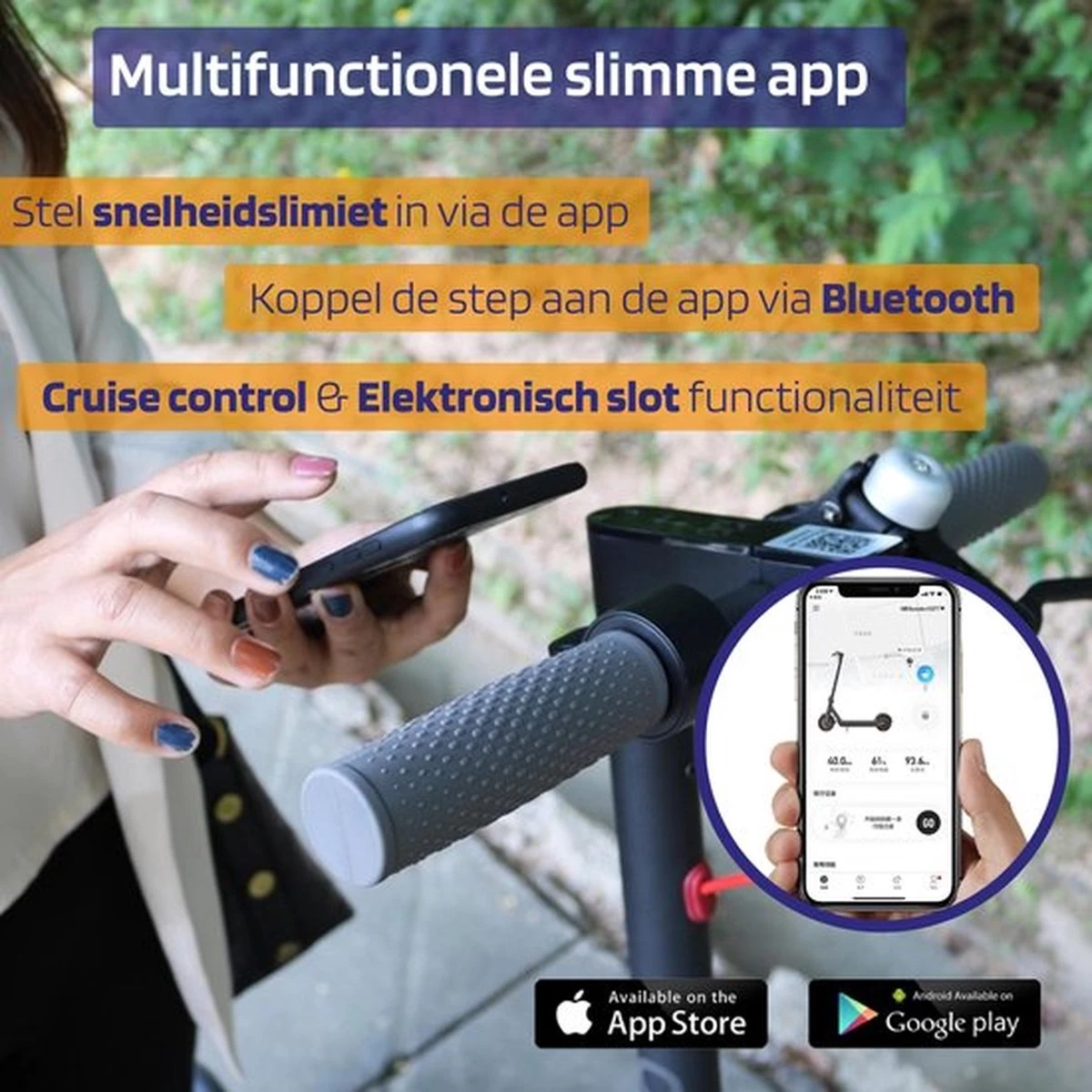 Kick&Move - Elektrische Step - E Scooter - Anti Lek Banden - 32 Km/u - App - LED Verlichting - Cruise Control - Schokbestendige Wielen - Anti Diefstal Optie 16 Kick&Move - Elektrische Step - E Scooter - Anti Lek Banden - 32 Km/u - App - LED Verlichting - Cruise Control - Schokbestendige Wielen - Anti Diefstal Optie - Afbeelding 14