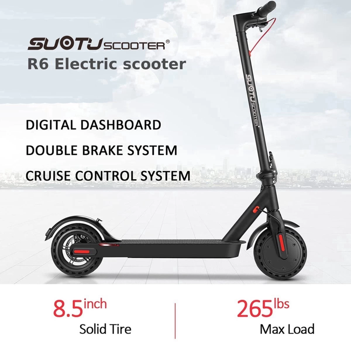 Suotu Elektrische Step R6 - 8.5" Wielen - 25km/u - 25 Bereik - Instelbaar Snelheid Via APP - Zwart 10 Suotu Elektrische Step R6 - 8.5" Wielen - 25km/u - 25 Bereik - Instelbaar Snelheid Via APP - Zwart - Afbeelding 8