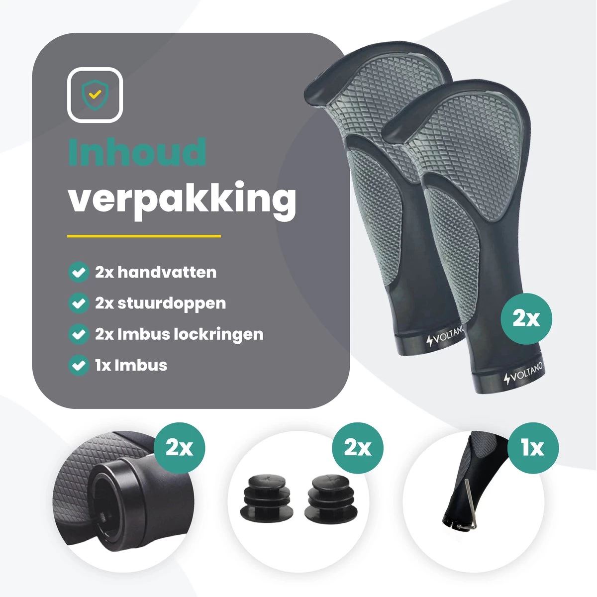 Voltano Ergonomisch Gevormde Fiets Handvatten - Handvat Eenvoudig En Stevig Vastzetten Met Imbus - Inclusief Bevestigingsmateriaal - Anti Plak Coating - Verhoogde Grip Fietshandvatten 12 Voltano Ergonomisch Gevormde Fiets Handvatten - Handvat Eenvoudig En Stevig Vastzetten Met Imbus - Inclusief Bevestigingsmateriaal - Anti Plak Coating - Verhoogde Grip Fietshandvatten - Afbeelding 10