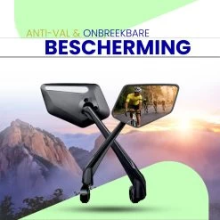Beyond Gold - Fietsspiegel - Links - Reflectie Strip - E Step - Elektrische Fiets - Mountain Bike - Incl Grote Kijkhoek - Achteruitkijkspiegel - 360º Verstelbaar - Multifunctioneel - Incl Inbussleutel - Fiets Spiegel -Extreem Snel Rijden 1200x1200 404
