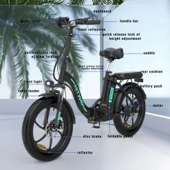 HITWAY E-Bike Elektrische Fiets 20 Inch Fat Tire E-Bicycle Vouwfiets, 250 W, 11,2 Ah Accu, Max. Bereik Tot 35-90 Km, Offroad-mountainbike Met Shimano 7-versnellingen, City EBike Met Slot,Groen Zwart -Extreem Snel Rijden 1200x1200 70