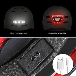 Fietshelm - Met Voor- En Achterlicht-Skatehelm - Maat-L 58-61cm-Helm Mat-Zwart - LED Verlichting -Extreem Snel Rijden 1200x1200 927
