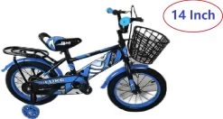 Kinderfiets - 14 Inch Kinderfiets -vanaf 3-5 Jaar Jongens En Meisjes Fietsen - Terugtrap -Rem -Stabilisatoren（2 Zijwieltjes）- Mandje - Achterbank - Blauw