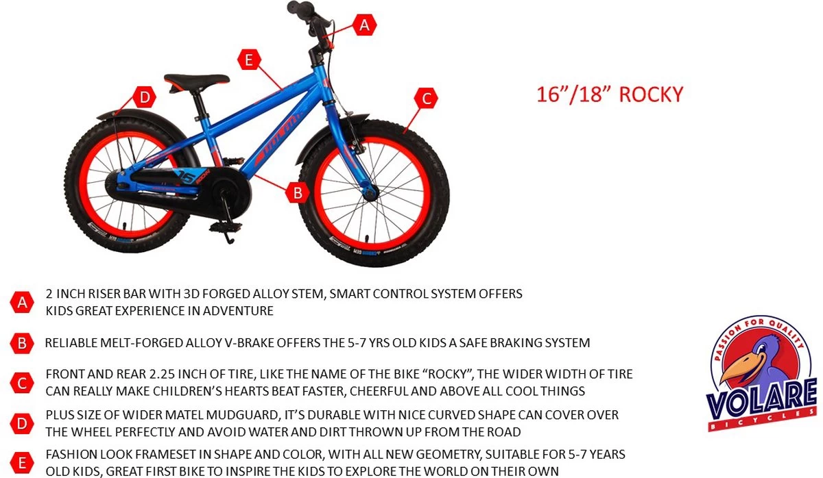 Volare Rocky Kinderfiets - 16 Inch - Zwart Blauw - 95% Afgemonteerd - Prime Collection 9 Volare Rocky Kinderfiets - 16 Inch - Zwart Blauw - 95% Afgemonteerd - Prime Collection - Afbeelding 7