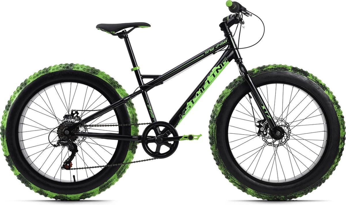 Ks Cycling Fiets Mountainbike MTB 24" Fat Bike SNW2458 Zwart-groen - 38 Cm 6 Ks Cycling Fiets Mountainbike MTB 24" Fat Bike SNW2458 Zwart-groen - 38 Cm - Afbeelding 4