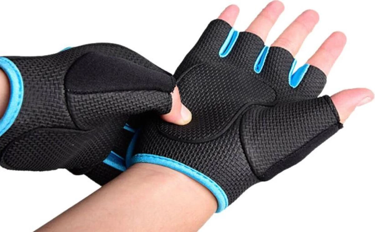 Fitnesshandschoenen - Sporthandschoenen - Zwart/Blauw - Maat M 4 Fitnesshandschoenen - Sporthandschoenen - Zwart/Blauw - Maat M - Afbeelding 2