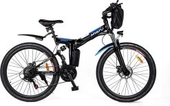Myatu E-Bike 26-inch E-bike Voor Vrouwen En Mannen, Mountainbike Elektrische Fiets Met 36V 10.4AH Accu En Shimano 21 Versnellingen, 21 Versnellingen, Derailleur, 250 W-Zwart En Blauw
